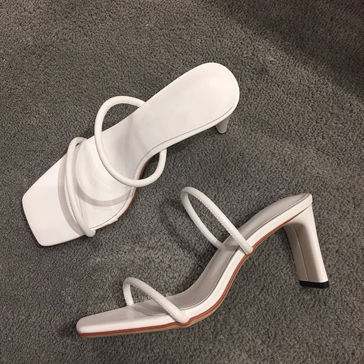 Sandalias de Tacón Cuadrado Ultra Alto Blancas - Estilo Minimalista - Image 9