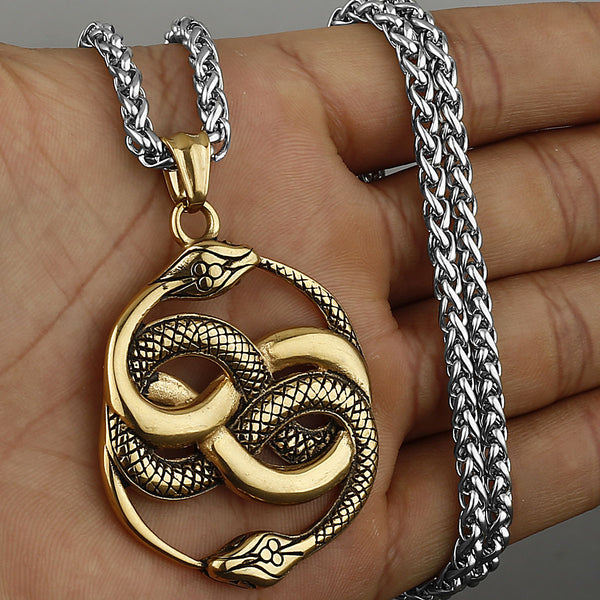 Collar Colgante Doble Serpiente para Hombre - Acero Inoxidable