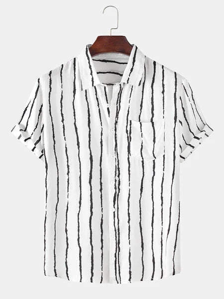 Camisa Casual de Rayas para Hombre - Manga Corta Verano - Image 11