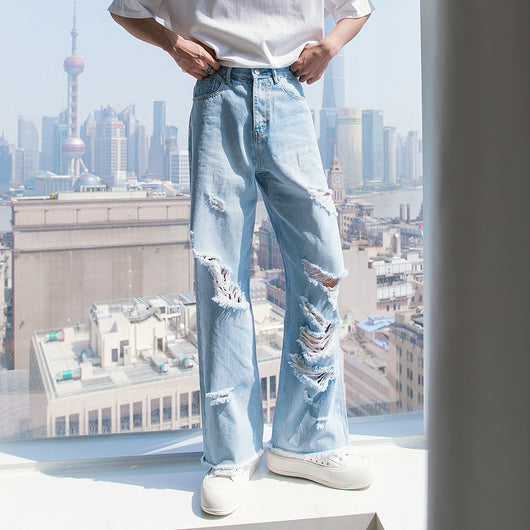 Jeans Rectos Holgados Estilo Retro Americano con Rotos - Casual Senior - Image 2