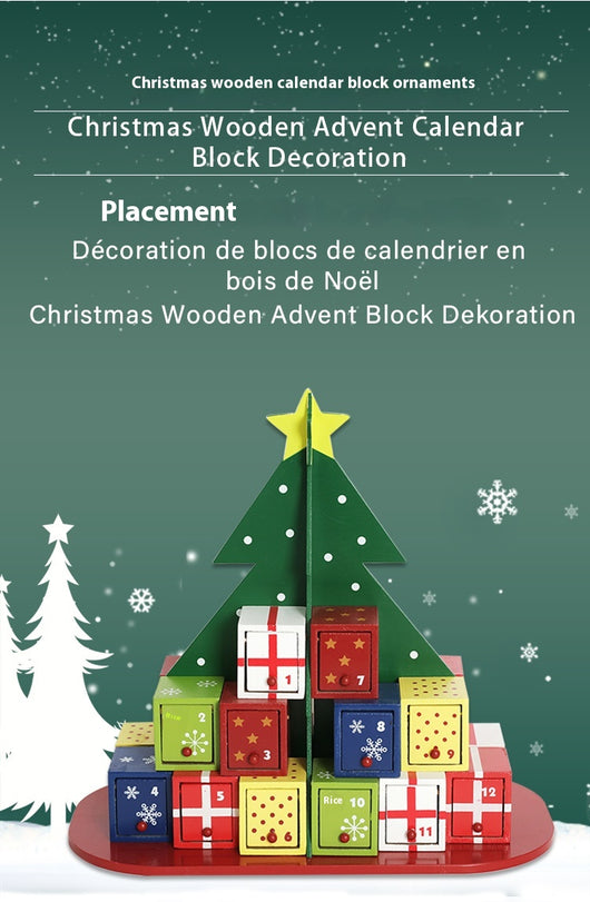 Calendario de Adviento Navideño de Madera con Caja de Dulces y Ornamento - Image 8
