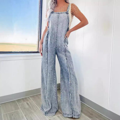 Jumpsuit Denim Vintage de Piernas Anchas con Tirantes - Image 2