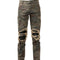 Jeans Camuflajeados Rotos con Detalles de Cuero y Diseño Desgastado