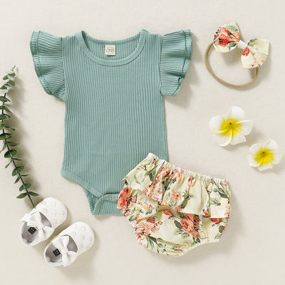Conjunto de Verano para Bebé: Romper Floral con Shorts y Diadema - Image 5