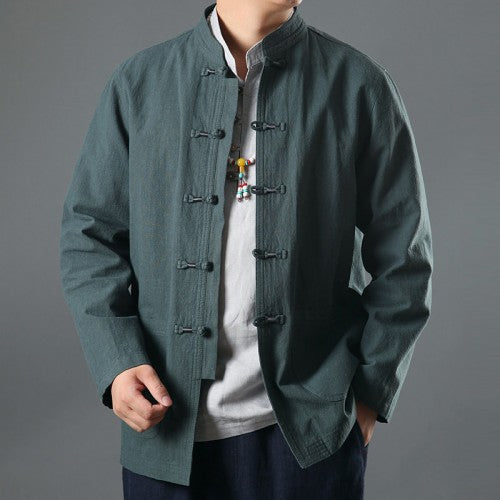 Chaqueta de Lino Casual para Hombre de Manga Larga
