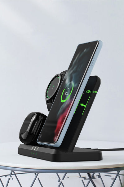 Cargador Inalámbrico Vertical 3 en 1 - Base de Carga para Teléfono, Auriculares y Reloj - Image 16