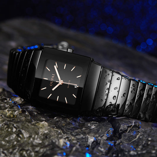 Reloj de Cuarzo Plateado con Diamantes y Carátula Cuadrada para Hombre - Image 10