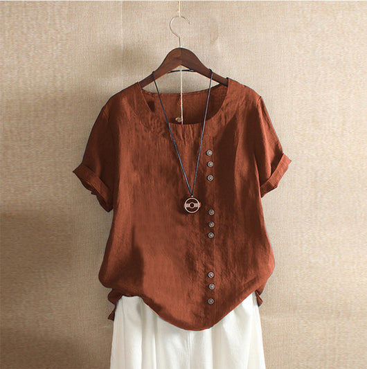 Blusa Holgada Retro Plus Size en Algodón y Lino - Image 14