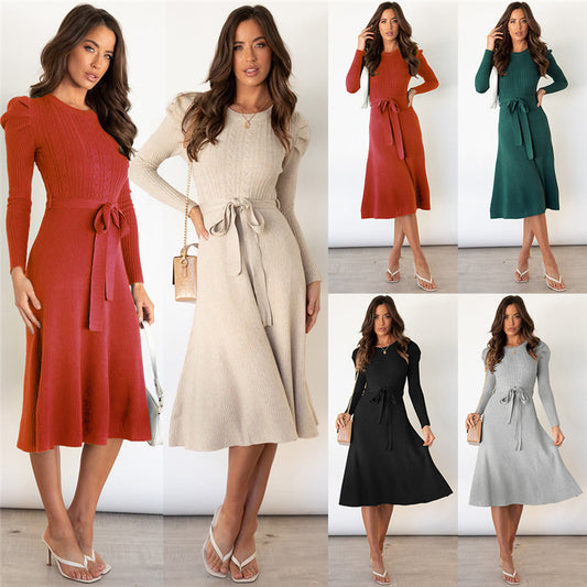 Vestido Base Suéter Largo Cintura Alta Elegante