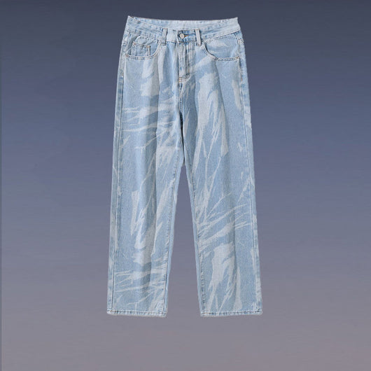 Jeans Rectos Oversize Tie Dye Lavado Desgastado para Hombre