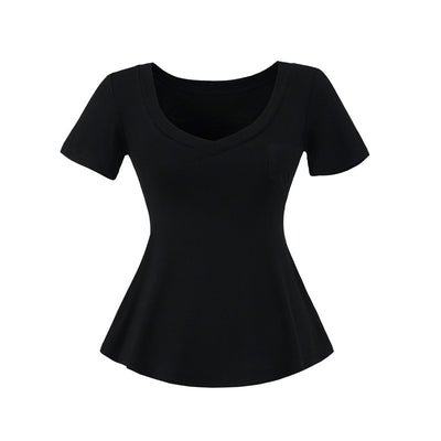 Blusa de Verano Ajustada al Talle con Escote en V y Manga Corta - Image 13
