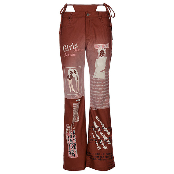 Pantalones Casuales Street Style con Diseño de Cordones y Letras Estampadas