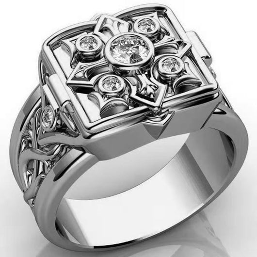 Anillo de Oro con Patrón de Cruz y Tapa Abatible para Hombre - Image 7