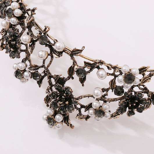 Corona Nupcial Barroca con Perlas y Diamantes Negros Floral - Image 10