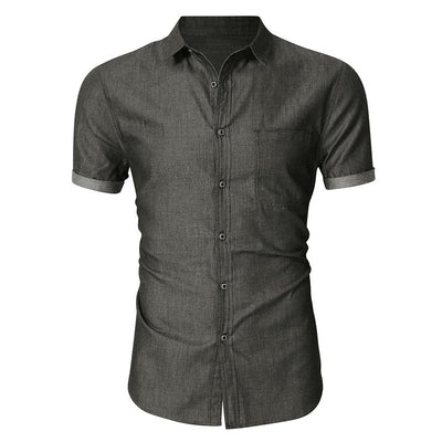 Camisa Denim Casual de Manga Corta sin Planchado para Hombre - Image 18
