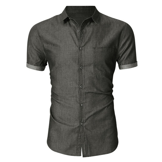 Camisa Denim Casual de Manga Corta sin Planchado para Hombre - Image 18