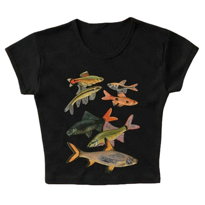 Chaleco Estampado Peces Dorados Cuello Cuadrado Ajustado Sexy - Image 5