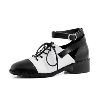 Zapatos de Cuero con Cordones y Hebilla - Tacón Cuadrado Punta Redonda - Image 4
