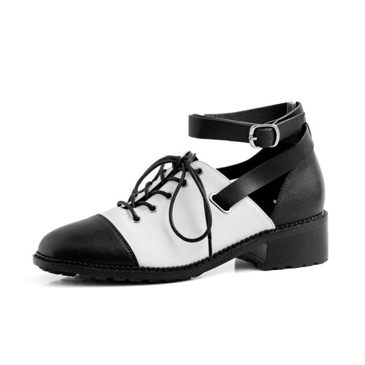 Zapatos de Cuero con Cordones y Hebilla - Tacón Cuadrado Punta Redonda - Image 4
