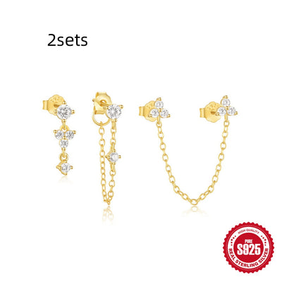 Aretes de Plata Esterlina 925 con Zirconia Geométrica y Borla para Uso Diario - Image 11