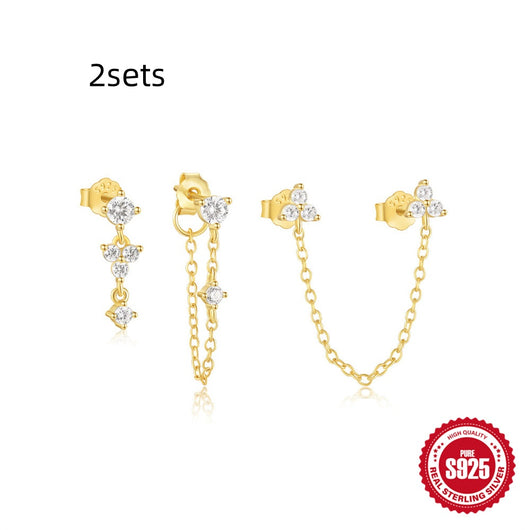Aretes de Plata Esterlina 925 con Zirconia Geométrica y Borla para Uso Diario - Image 11