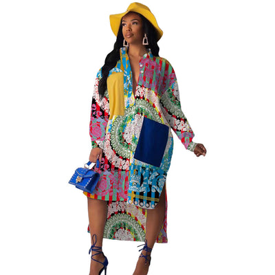 Vestido Camisero Estampado Suelto con Abertura Frontal - Image 5