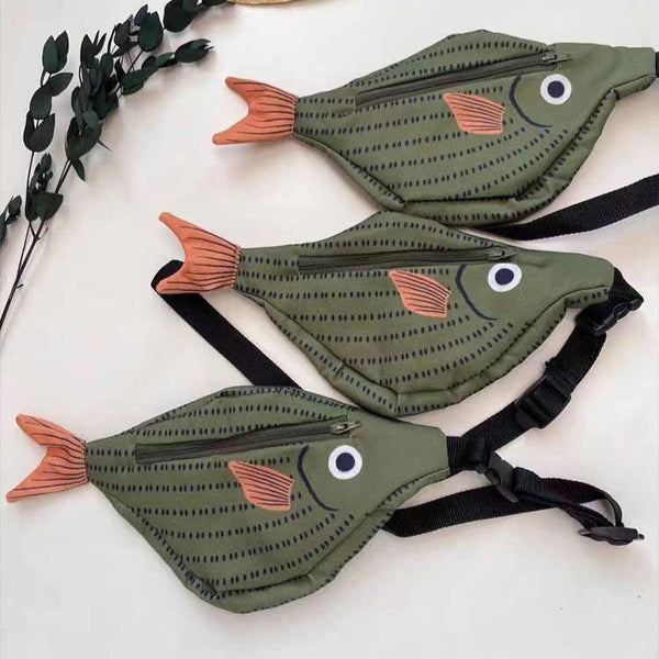 Bolsa Bandolera Infantil Estilo Pez Verde - Diseño Padre e Hijo