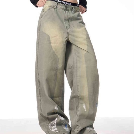 Pantalones Cargo Rectos Estilo Retro con Detalles de Tinta Desteñida
