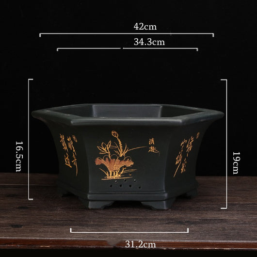 Maceta Hexagonal de Barro Yixing Púrpura Grande para Bonsái y Plantas de Sala - Image 8