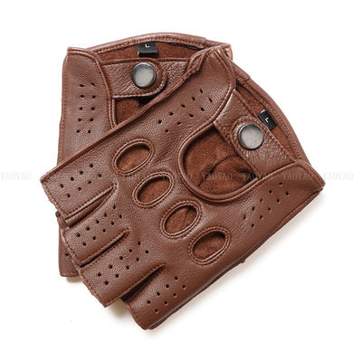 Guantes de Cuero Mitad Dedo para Motociclismo y Actividades al Aire Libre - Image 11