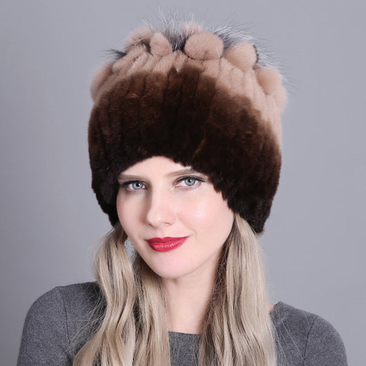 Gorro Tejido de Piel de Conejo Rex para Mujer - Image 38