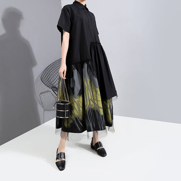 Falda Puffy Midi Ajustada con Malla - Elegancia Temperamental
