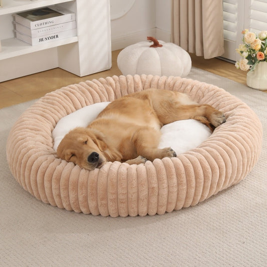 Cama Acolchada Redonda para Mascotas con Diseño de Rayas - Image 2