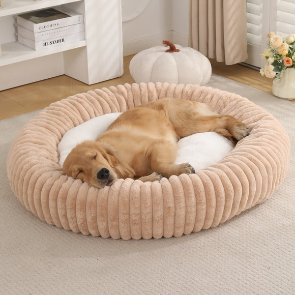 Cama Acolchada Redonda para Mascotas con Diseño de Rayas