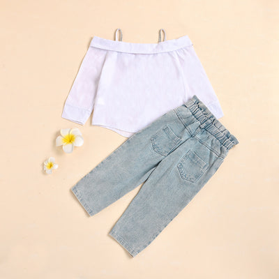 Conjunto Asimétrico: Blusa de Algodón con Hombro Descubierto y Jeans Rotos - Image 3