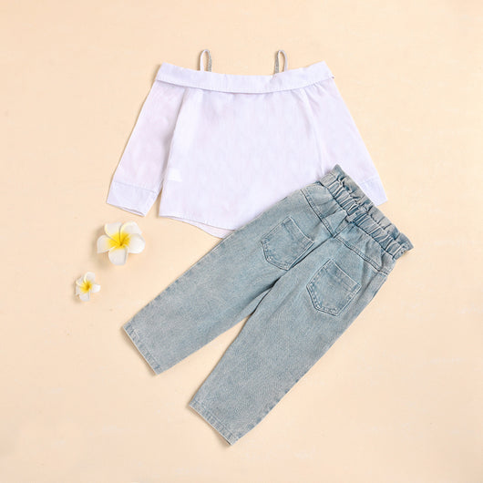 Conjunto Asimétrico: Blusa de Algodón con Hombro Descubierto y Jeans Rotos - Image 3