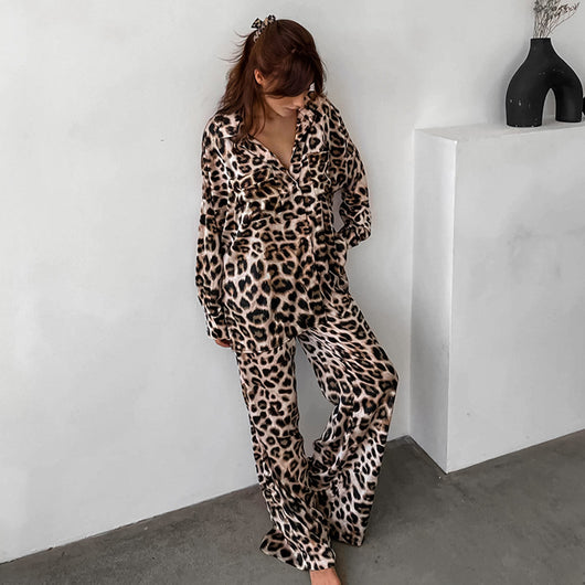Conjunto Retro Leopardo: Camisa y Pantalón Holgado Estilo Europeo Americano - Image 2