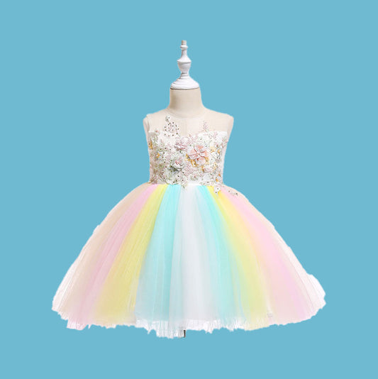 Vestido de Fiesta Infantil Colorido para Niñas - Diseño de Dama de Honor y Boda