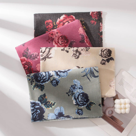 Pashmina Estampado Floral Rosa con Borlas - Bufanda Térmica Abrigadora