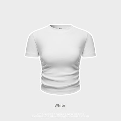 Blusa Escolar Niña Cintura Plisada Manga Corta Color Sólido - Image 3