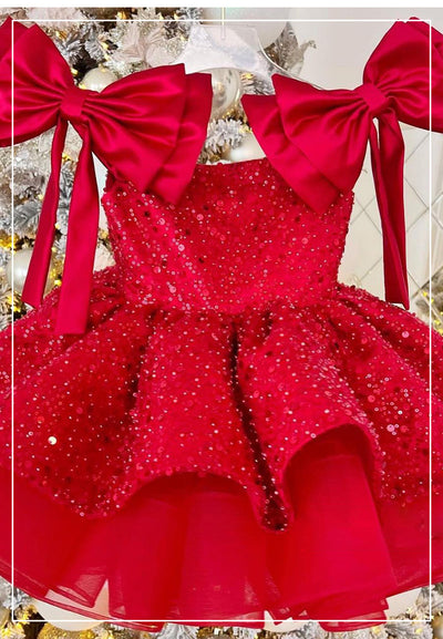 Vestido Princesa Niña Falda Tutú Rojo con Lentejuelas y Moño - Image 10