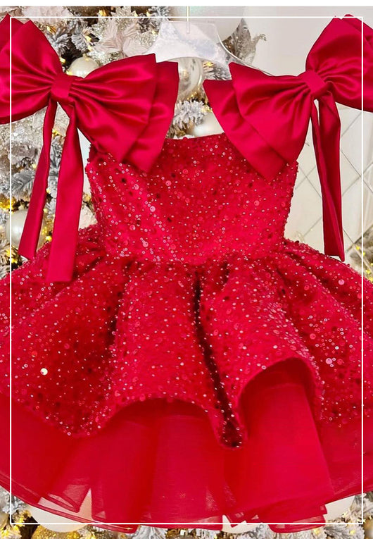 Vestido Princesa Niña Falda Tutú Rojo con Lentejuelas y Moño - Image 10