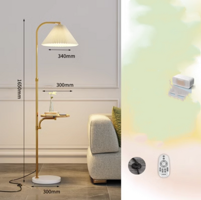 Lámpara de Pie para Sala con Pantalla Plisada y Base de Madera Maciza - Image 26