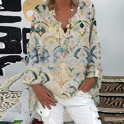 Blusa Casual para Mujer con Estampado Geométrico a Cuadros - Image 6