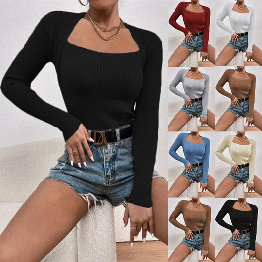 Blusa Ajustada de Punto Manga Larga para Mujer