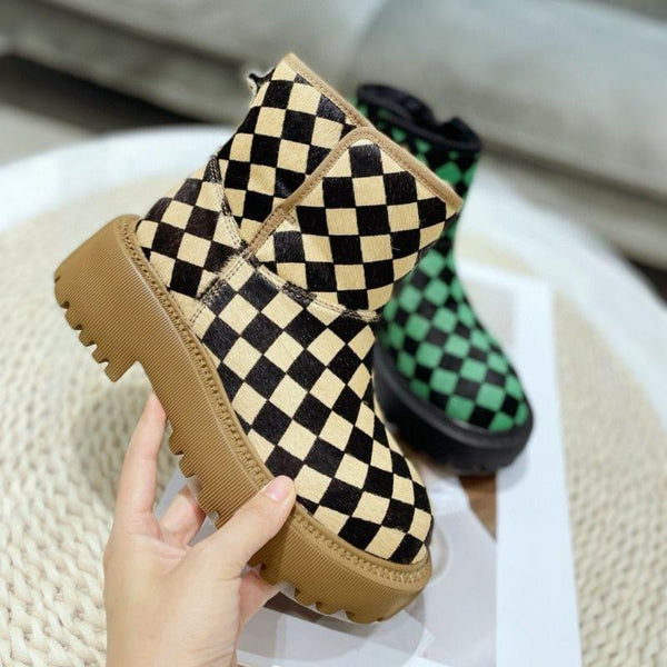 Botas de Invierno para Mujer con Pelo de Caballo a Cuadros - Cómodas y Cálidas - Image 3