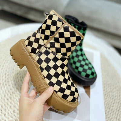 Botas de Invierno para Mujer con Pelo de Caballo a Cuadros - Cómodas y Cálidas - Image 3