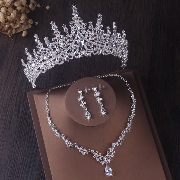 Juego de Joyería para Novia con Cristales y Baño de Plata