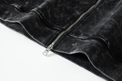 Cardigan Sudadera Holgada Negra Lavada Estilo Vintage para Hombre - Image 11