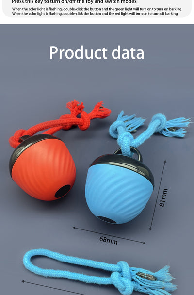 Red and black smart interactive pet toy ball with a textured swirl pattern and an attached red rope. - Image 39